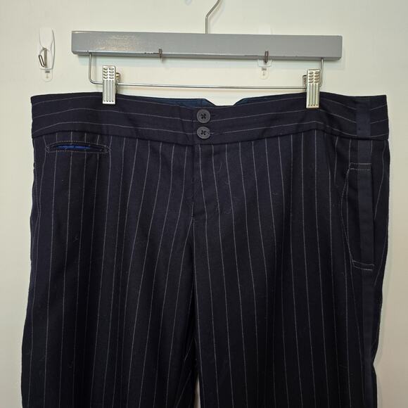 Vintage American Eagle Womens Y2K Pinstripe Pants Low Rise Wide Leg Sz 12 Wool - Picture 2 of 9